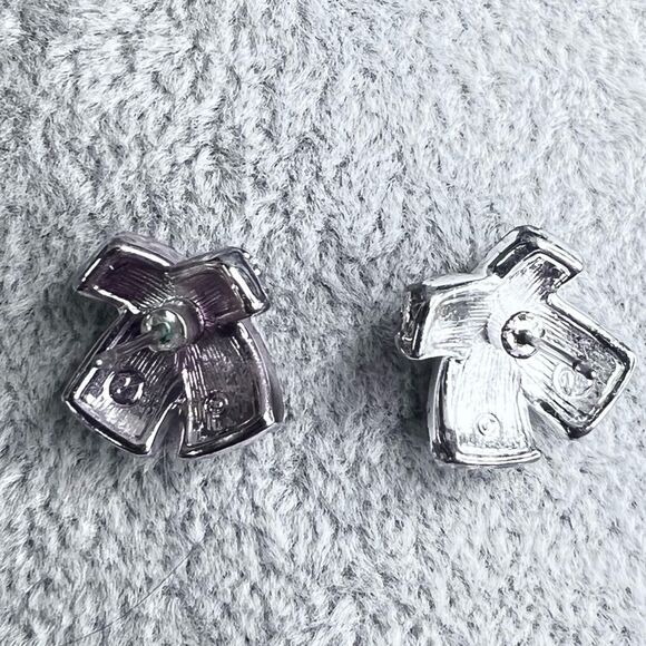 Swarovski Silver Tone X Stud Earrings Pave Crystals EUC - Picture 6 of 7